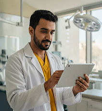Image of medical professional using a tablet
