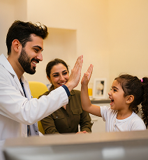 Image of medical professional high fiving a child patient