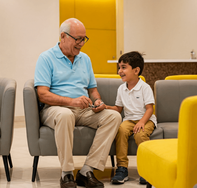 Image of elderly male and a young child