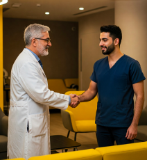 Image of medical professional shaking hands with their patient